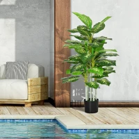 HOMCOM Kunstplant, Plastic Plant, Cementpot, Indoor en Outdoor, 120 cm, Groen(m-4)