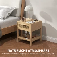 HOMCOM Nachtkastje, Bijzettafel met Lade, MDF, Natuurlijke Look 40 x 40 x 48,4 cm(m-6)