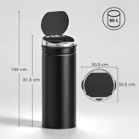 HOMCOM 50L Automatic Motion Sensor Rubbish Bin with Fingerprint Resistant, Stainless Steel, Black(m-3)