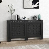 HOMCOM Masca pentru calorifere din lemn MDF, traforată cu model cruciulițe, cu raft și fixare pe perete, 152x19x82 cm, negru(m-10)