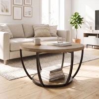 HOMCOM Salontafel met 2 niveaus, woonkamertafel 80 x 80 x 43,8 cm, bruin/zwart(m-9)