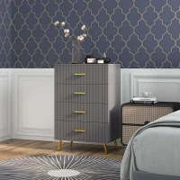 HOMCOM Four Drawer Embossed Line Dresser - Grey/Gold Tone(m-2)