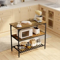 HOMCOM Bakkersrek, 3-niveau keukenrek met stalen frame, Rustiek-Bruin+Zwart(m-9)
