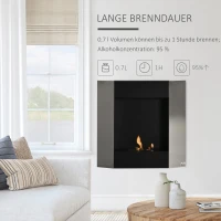 HOMCOM ethanolhaard bio-ethanolbrander 1800 W 0,7 l 1 uur. brandduur geen rook wandgemonteerd staal rvs zilver + zwart 72 x 11 x 72 cm(m-6)
