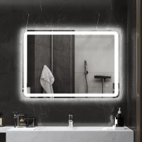 HOMCOM Verlichte badkamerspiegel met touchbediening, anti-condens, dimbaar, 3 lichtkleuren, 70 x 100 cm, zilver(m-2)