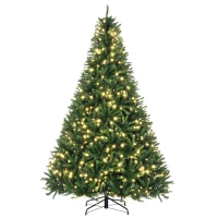 HOMCOM Kerstboom met 700 Warmwitte LED's, 2154 Takken, Vlamvertragend, Kunststof/Metaal, 210 x 142 cm, Groen(m-11)