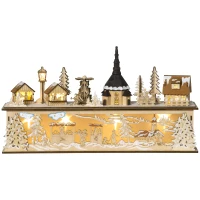 HOMCOM kerstdecoratie, besneeuwd kerstdorp, 10 LED's, warm wit licht, hout, 45 x 10 x 25 cm(m-10)
