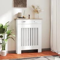 HOMCOM Copritermosifone a Doghe Antiribaltamento con Cassetto, in Legno, 78x19x97 cm, Bianco(m-10)