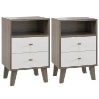 HOMCOM Industrial-Scandinavian Mix Bedside Table, with Drawers and Shelf(m-1)