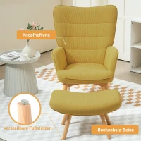HOMCOM Accentstoel met Voetenbank, Relaxstoel in Corduroy Look, Armleunstoel met Houten Poten, voor Woonkamer, Oranje(m-5)