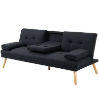 HOMCOM Slaapbank, logeerbed, verstelbare rugleuning, inklapbare tafel, 181x77x78 cm, Zwart(m-10)
