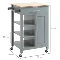 HOMCOM Compact Kitchen Trolley Utility Cart on Wheels with Open Shelf & Storage Drawer for Dining Room, Kitchen, Grey(m-3)
