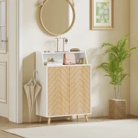 HOMCOM Zapatero Entrada Recibidor con 2 Puertas Estantes Ajustables y Compartimento Abierto 75x35x104 cm Blanco y Natural(m-10)