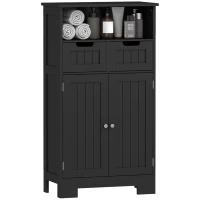 kleankin Meuble Bas de Salle de Bain Multi-rangements Grande Niche 2 tiroirs Placard Double Porte avec étagère Noir(m-11)
