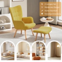 HOMCOM Accentstoel met Voetenbank, Relaxstoel in Corduroy Look, Armleunstoel met Houten Poten, voor Woonkamer, Oranje(m-6)