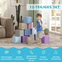 HOMCOM Zachte Bouwblokken, 12 Kubussen à 20 x 20 x 20 cm, Onderhoudsvriendelijk, Kindveilig, Voor 1-3 Jaar, Kunstleer(m-7)