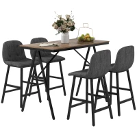 HOMCOM 5-delige bargarnituur, tafel en 4 krukken, knopen, dikke vulling, linnenlook, donkergrijs(m-10)