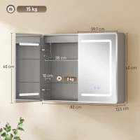 HOMCOM Spiegelkast voor de badkamer met LED-verlichting, 60 x 80 cm badkamerkast met anti-condens, 3-voudig dimbaar(m-3)