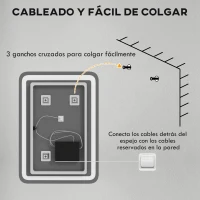 HOMCOM Espejo de Baño con Luces LED 50x70 cm Espejo de Pared Antivaho con 3 Temperaturas de Color Regulable Función de Memoria(m-9)
