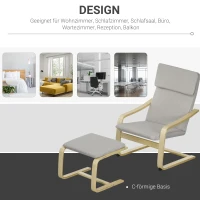 HOMCOM Loungestoel met Voetenbank, Bekleding in Linnenlook, Houten Frame, tot 120 kg, Lichtgrijs/Natuur(m-7)