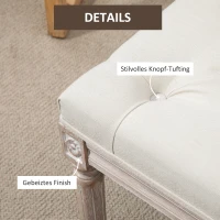 HOMCOM Gestoffeerde zitkruk, gestoffeerde bank, voetenkruk, hout en stofbekleding in linnenlook, 80L x 40B x 43H cm, Crèmewit(m-4)