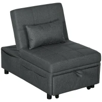HOMCOM Convertible Chair Bed with Padding Seat, 4-in-1 Multi-Functional Sleeper Sofa Bed, Recliner with Adjustable Backrest, Side Pocket, Wheels and Pillow, for Living Room, Grey(m-11)