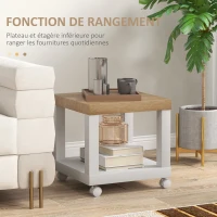 HOMCOM Table d'appoint roulante, table basse moderne avec étagère ouverte, 40 x 40 x 40 cm, bois naturel & blanc(m-6)