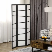 HOMCOM Paravento Separè a 3 Pannelli Pieghevole in Legno, 120x170cm, Nero e Bianco(m-10)