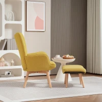 HOMCOM Accentstoel met Voetenbank, Relaxstoel in Corduroy Look, Armleunstoel met Houten Poten, voor Woonkamer, Oranje(m-7)