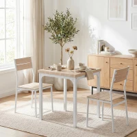 HOMCOM Three-Piece Minimal and Compact Dining Set, Oak Wood Effect(m-2)