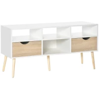 HOMCOM tv-tafel tv-meubel met 2 lades tv-plank spaanplaat massief houten poten wit + eiken 117 x 39 x 57 cm(m-1)