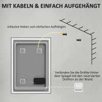 HOMCOM Badkamerspiegel Wandspiegel LED met touchschakelaar, Wit(m-8)