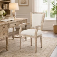 HOMCOM Eetkamerstoel in Franse Landelijke Stijl, Decoratieve Nagels, Rubberhout, Crème, 54,5 x 59 x 96 cm(m-9)
