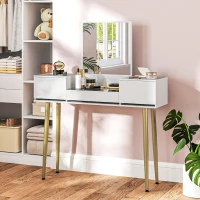 HOMCOM Tocador de Maquilhagem com Espelho Bancada de Vidro 3 Gavetas Mesa de Maquilhagem Moderna 105,5x30x130,5 cm Branco(m-10)