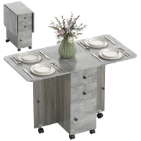HOMCOM Table de cuisine pliable table à manger pliante 2 plateaux rabattables avec 2 tiroirs 1 placard et 1 étagère de rangement 120 x 60 x 76,5 cm - gris(m-1)