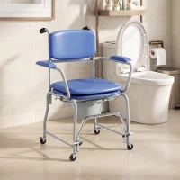 HOMCOM Chaise de douche à roulettes, Fauteuil confortable rembourré avec accoudoirs rabattables(m-5)