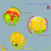 Outsunny 3 in 1 Detachable Kids Swing Seat with Safety Belt, Adjustable Rope for Indoor, Outdoor, Playground, Garden, Green(m-6)