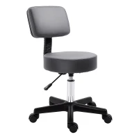 HOMCOM Salonkruk, verstelbaar, ergonomisch, 360° draaibaar, 5 wielen, kunstlederen bekleding, Grijs(m-11)