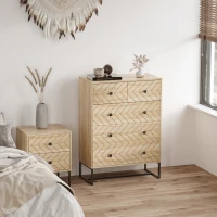 HOMCOM 5 Drawer Chest Sideboard Cabinet Storage Unit Bedroom Home Unique Zigzag Design w/ Black Metal Handles Anti Tip & Top(m-2)