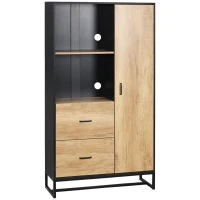 HOMCOM Credenza Moderna da Cucina con 2 Cassetti, 2 Ripiani e un Armadietto, 88x35x160 cm, Legno e Nero(m-1)
