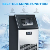 HOMCOM Commercial Ice Maker Machine, Freestanding Stainless Steel Ice Machine with Self-Cleaning, LCD Display, 45kg/24 Hours and 11kg Ice Storage for Home, Office, Bar, Restaurant, Supermarkets(m-6)