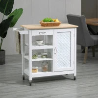 HOMCOM Carro de Cocina con Ruedas Carrito de Servicio con Cajón Armario Balda Interior Ajustable y 3 Estantes Abiertos para Comedor Restaurante 92x40x84 cm Blanco(m-10)