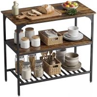 HOMCOM Bakkersrek, 3-niveau keukenrek met stalen frame, Rustiek-Bruin+Zwart(m-11)