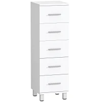 HOMCOM Badkamerkast Smalle badkast met 5 lades voor badkamer  30 x 30 x 95 cm Wit(m-1)