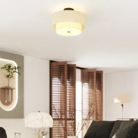 HOMCOM Plafondlamp, hanglamp met dubbele linnen lampenkappen, Crème-wit(m-9)