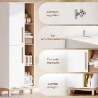 HOMCOM Mobile Bagno Alto, Mobiletto Bagno Salvaspazio con 2 Ante e 4 Ripiani Aperti, Ripiani Regolabili, per Lavanderia, 62.5x35x176 cm, Bianco(m-7)
