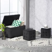 HOMCOM 3-teiliges Möbel-Set mit Stauraum, 2 x Sitzhocker, Polster-Sitztruhe, belastbar bis 130 kg, 75 x 40 x 42 cm, Dunkelgrau(m-10)
