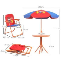 Outsunny Kids Picnic Table and Chair Set, Cowboy Themed Outdoor Garden Furniture w/ Foldable Chairs, Adjustable Parasol(m-3)