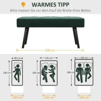 HOMCOM Zitbank Gestoffeerde Bank Bedbank, Fluweeloptiek, 100 x 36 x 45 cm, Groen(m-7)