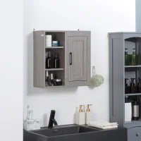 kleankin Armario de Baño de Pared con 3 Estantes Abiertos y 1 Puerta Mueble Auxiliar Suspendido Moderno 48x20x50 cm Gris(m-10)